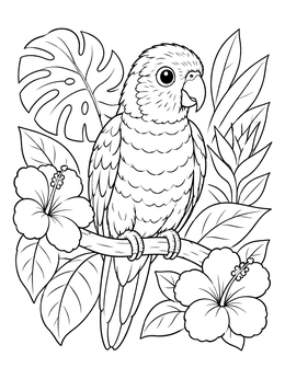 Free printable Cute Lorikeet In Tropical Foliage coloring page