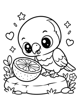 Free printable Cute Lorikeet With Orange Slice coloring page