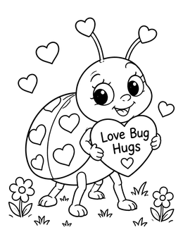 Free printable Cute Love Bug Holding Heart coloring page