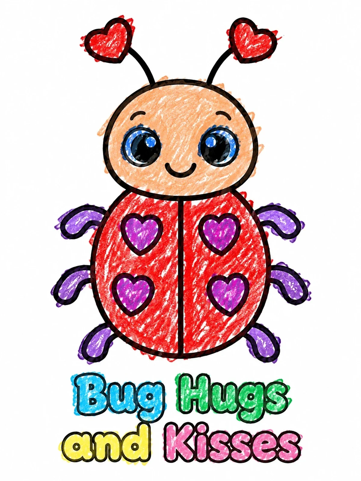Colored example of the Cute Bug Hugs And Kisses coloring page