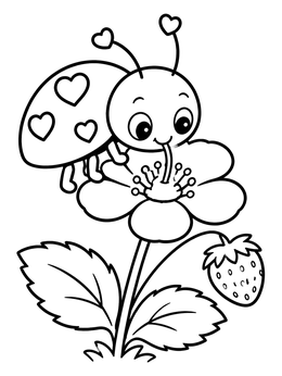 Free printable Cute Love Bug On Strawberry Flower coloring page