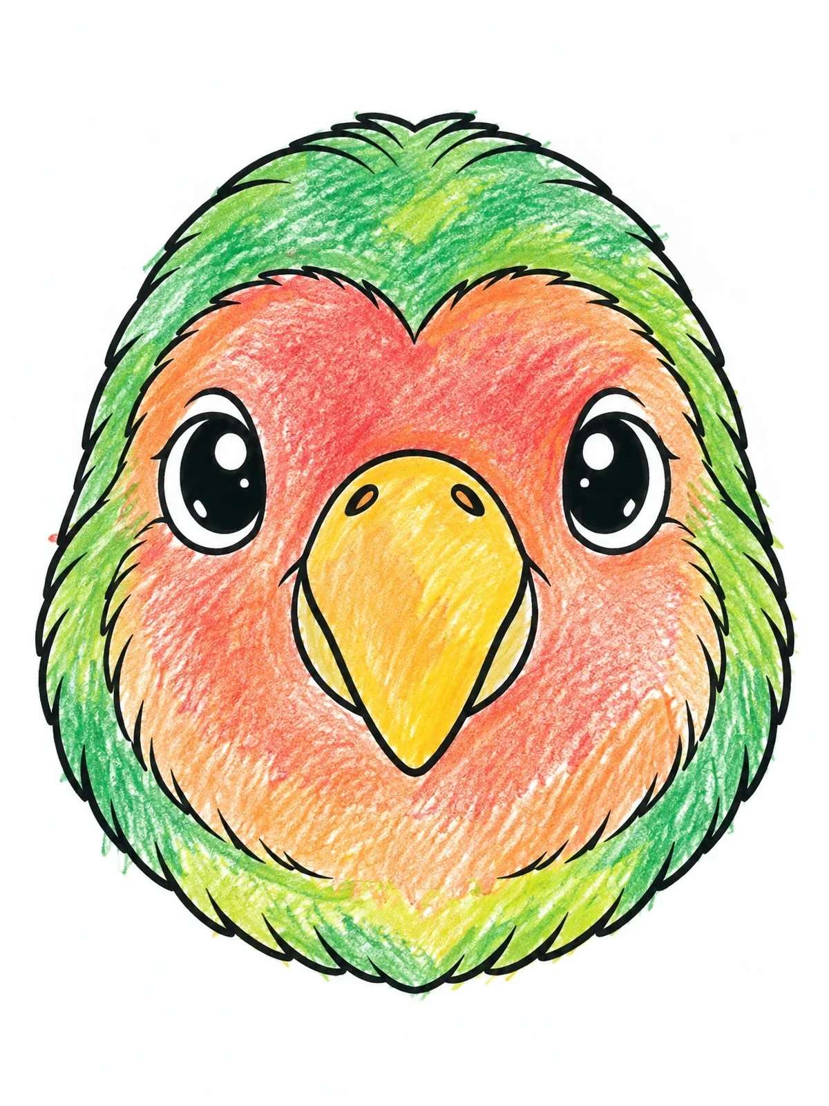 Colored example of the Cute Lovebird Face Close Up coloring page