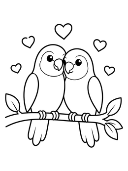 Free printable Cute Lovebirds On A Branch coloring page