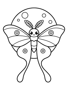 Free printable Cute Luna Moth And Full Moon coloring page