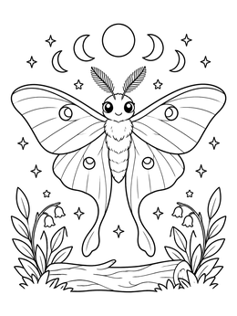 Free printable Luna Moth And Moon Phases coloring page