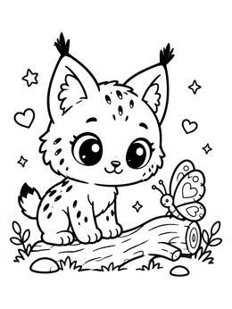 Free printable Cute Lynx Cub And Butterfly coloring page