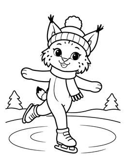 Free printable Cute Lynx Ice Skating Outdoors coloring page