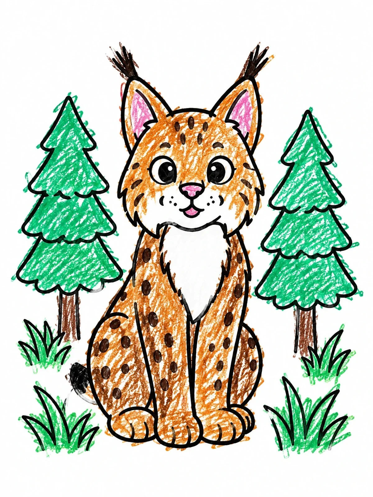 Colored example of the Cute Lynx In The Forest coloring page