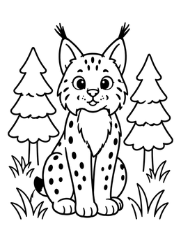 Free printable Cute Lynx In The Forest coloring page