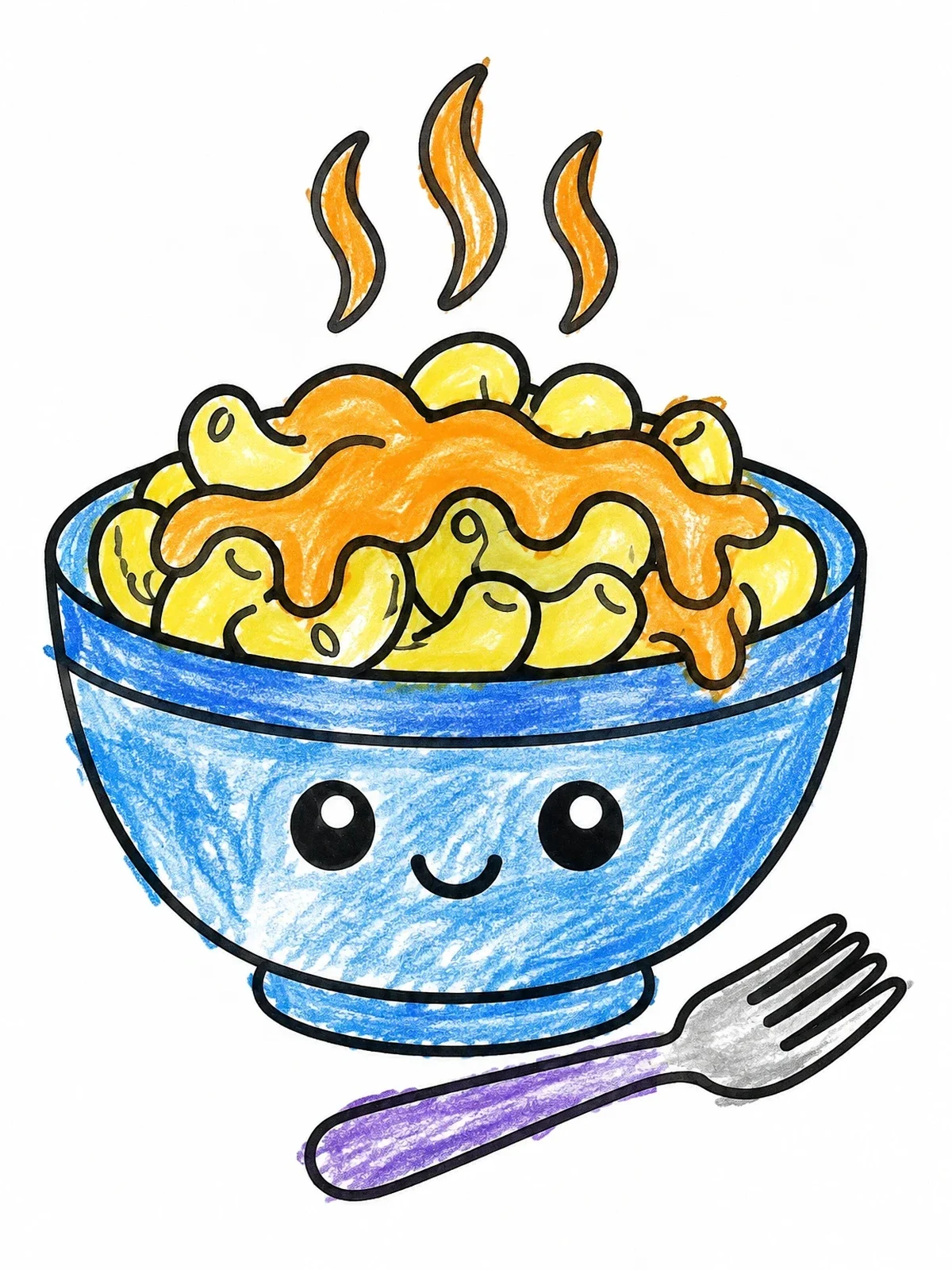 Colored example of the Cute Macaroni And Cheese Bowl coloring page