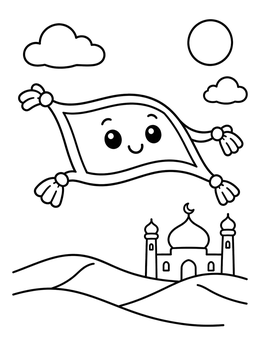 Free printable Cute Magic Carpet Over Desert coloring page