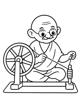 Free printable Cute Mahatma Gandhi At The Spinning Wheel coloring page