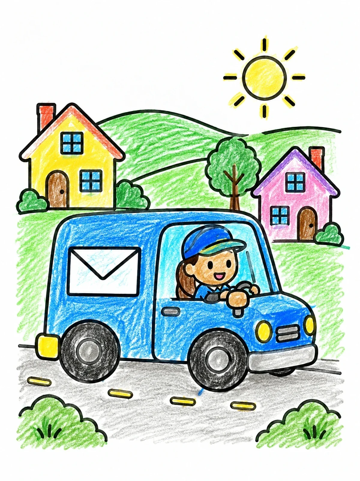 Colored example of the Friendly Mail Carrier Driving Delivery Truck coloring page