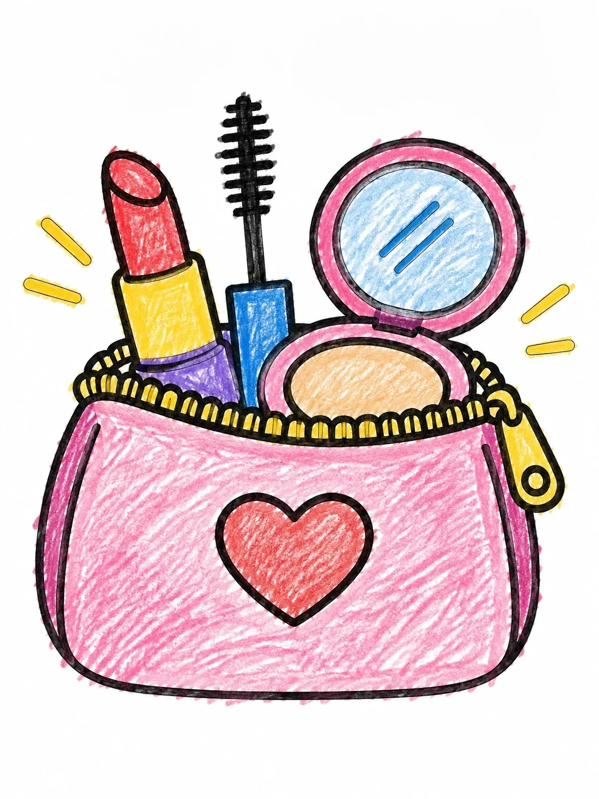 Colored example of the Cute Makeup Bag With Cosmetics coloring page