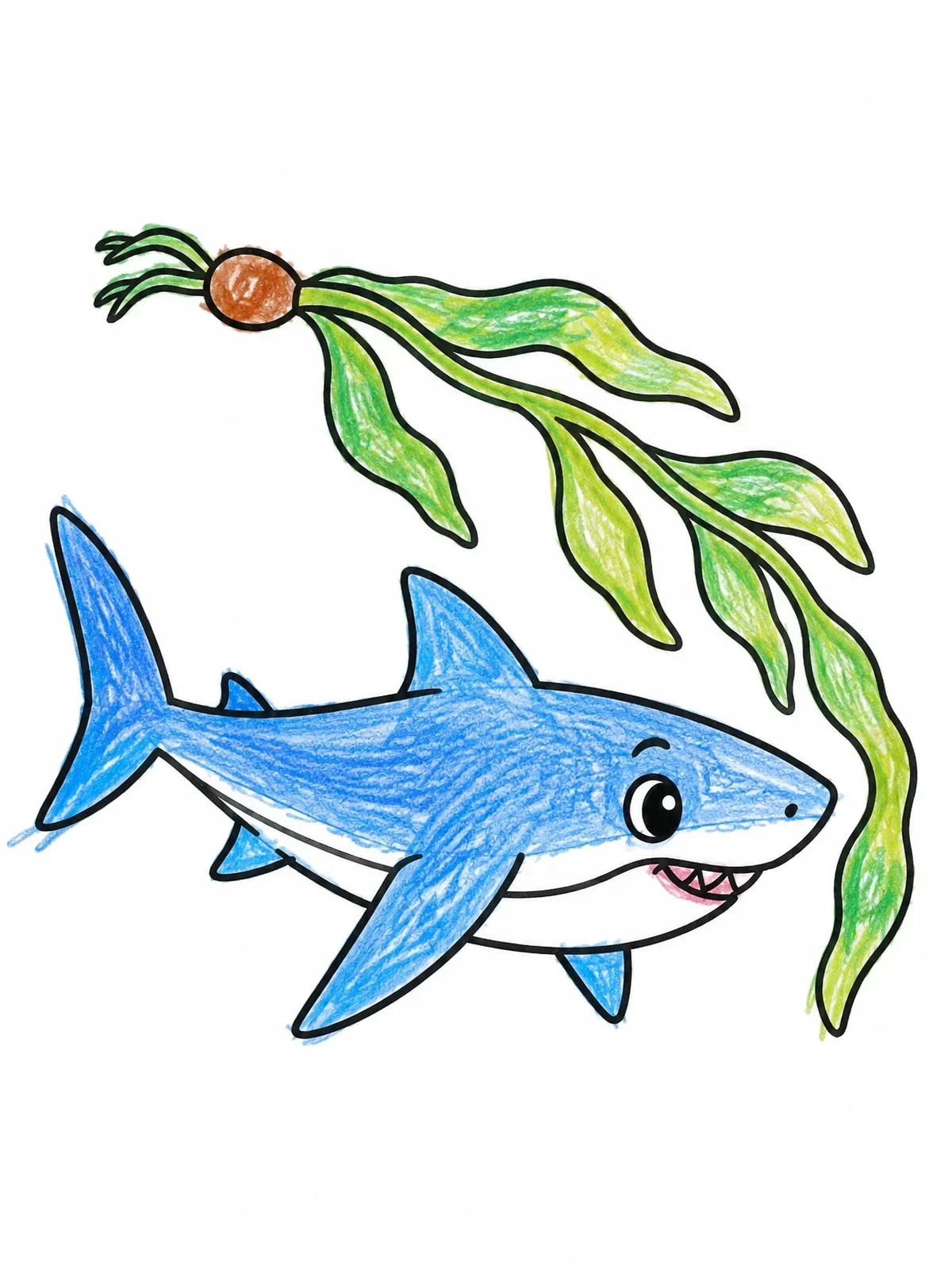 Colored example of the Cute Mako Shark And Kelp coloring page