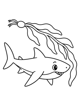 Free printable Cute Mako Shark And Kelp coloring page