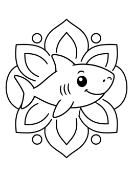 Free printable Cute Shark With Flower Mandala coloring page