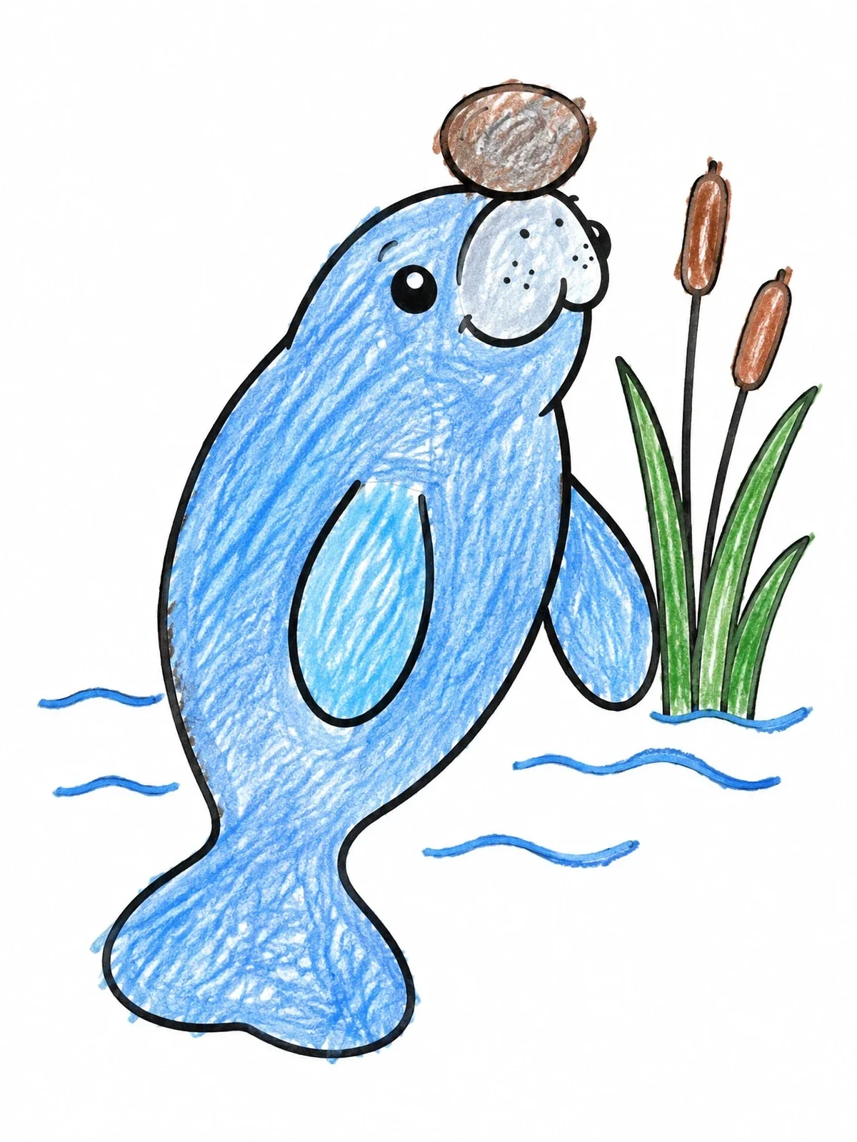Colored example of the Cute Manatee Balancing A Pebble coloring page