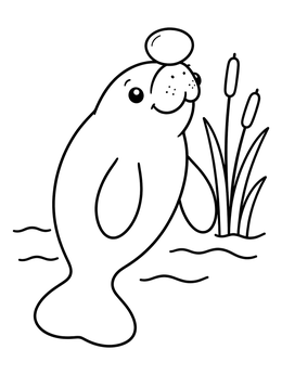 Free printable Cute Manatee Balancing A Pebble coloring page