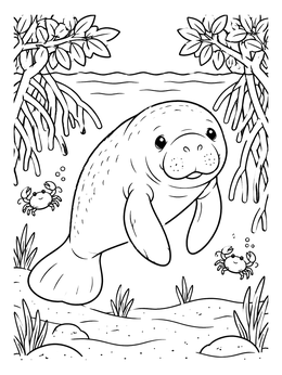 Free printable Cute Manatee In Mangrove Waters coloring page