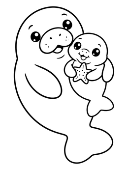 Free printable Cute Manatee Mother And Calf coloring page