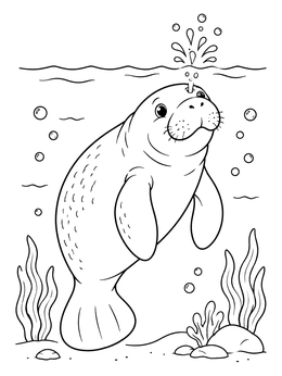 Free printable Cute Manatee Spouting Water coloring page