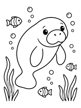 Free printable Cute Manatee Swimming Underwater coloring page