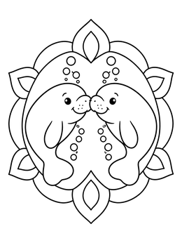 Free printable Two Manatees Nuzzling In Mandala coloring page