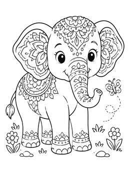 Free printable Cute Mandala Baby Elephant coloring page