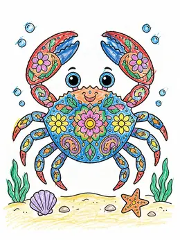 Cute Mandala Pattern Crab Under The Sea Coloring Page