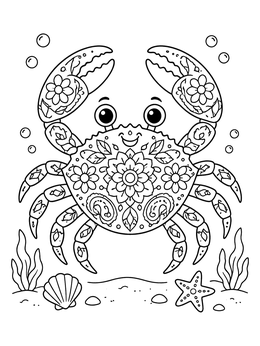 Free printable Cute Mandala Pattern Crab Under The Sea coloring page