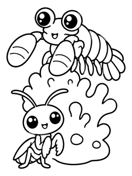 Free printable Cute Mantis Shrimp And Praying Mantis coloring page