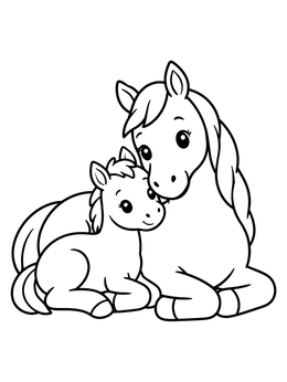 Free printable Cute Mare And Foal Resting coloring page