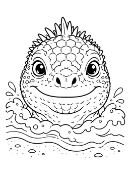 Free printable Cute Marine Iguana In Ocean Waves coloring page