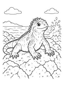 Free printable Cute Marine Iguana On Rocks coloring page