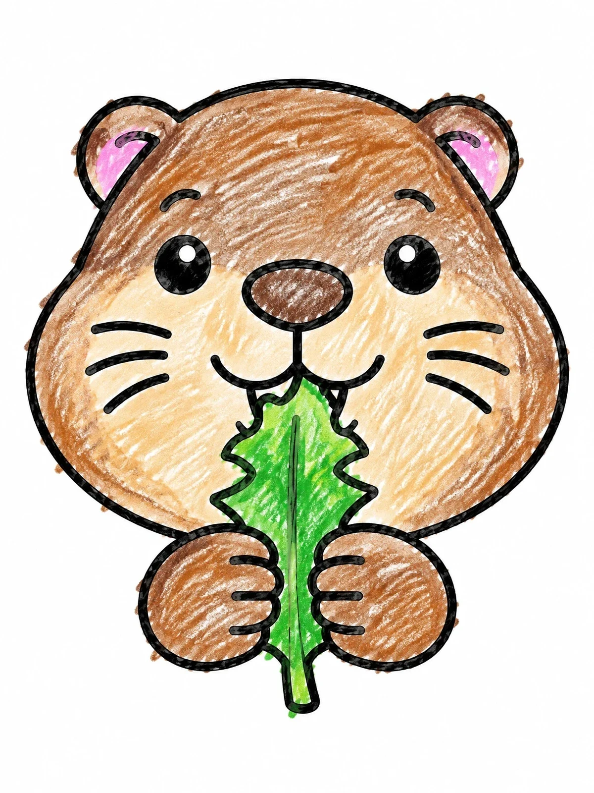 Colored example of the Cute Marmot Eating A Leaf coloring page