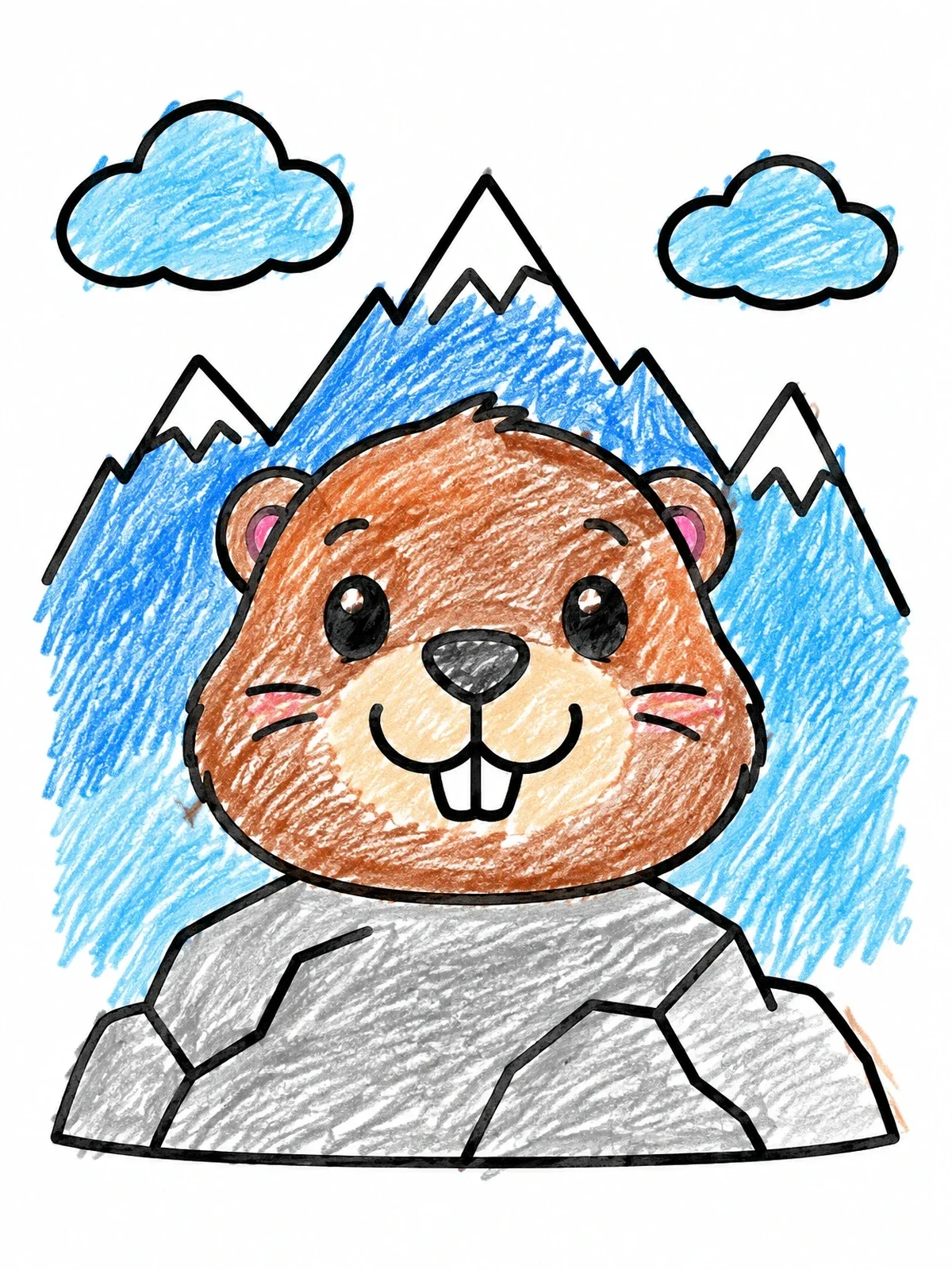 Colored example of the Cute Marmot On A Mountain Rock coloring page