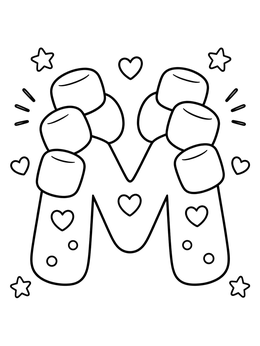 Free printable Cute Marshmallow Capital Letter M coloring page