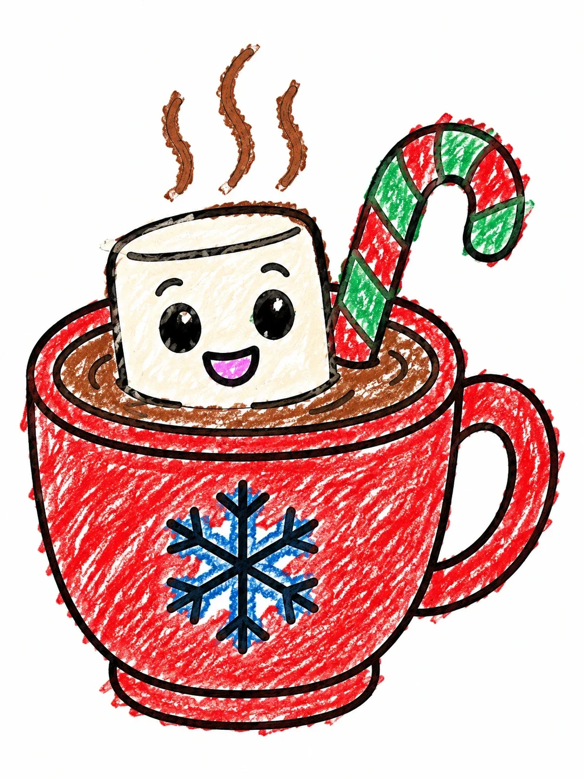 Colored example of the Cute Marshmallow In Hot Cocoa Mug coloring page