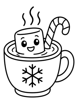 Free printable Cute Marshmallow In Hot Cocoa Mug coloring page