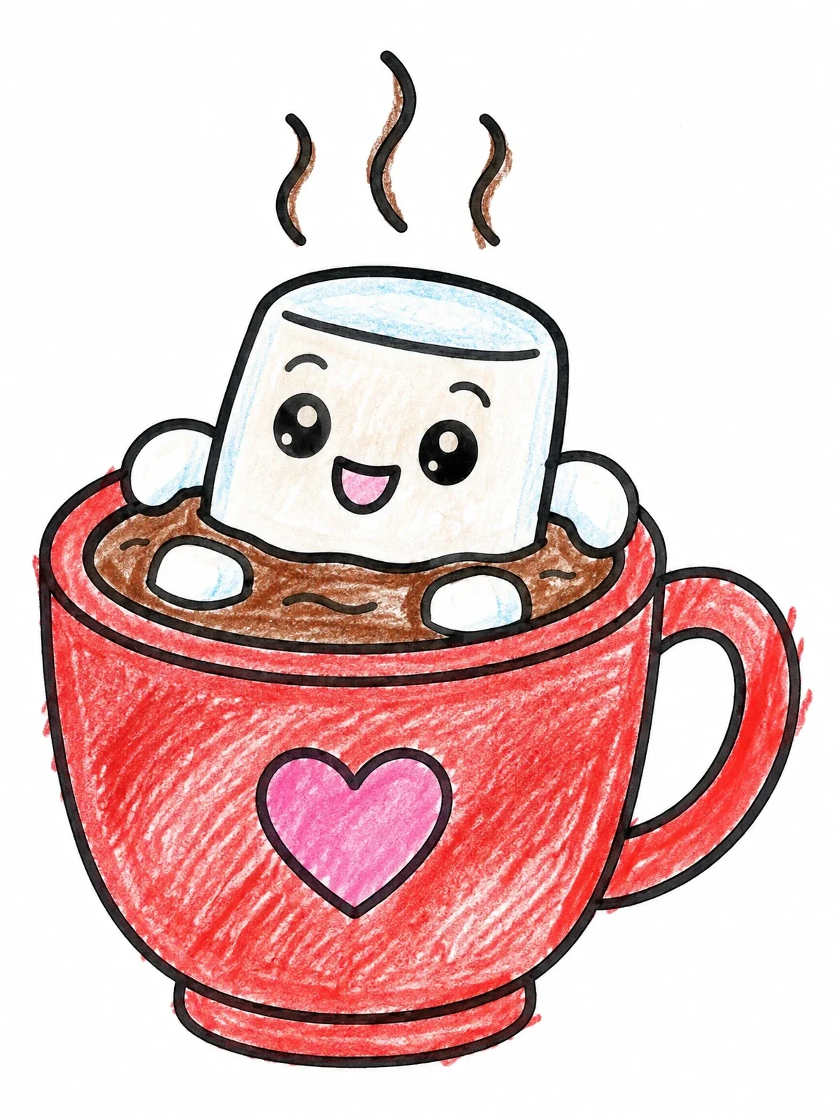 Colored example of the Cute Marshmallow In Hot Cocoa Mug coloring page