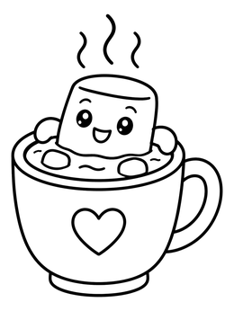 Free printable Cute Marshmallow In Hot Cocoa Mug coloring page