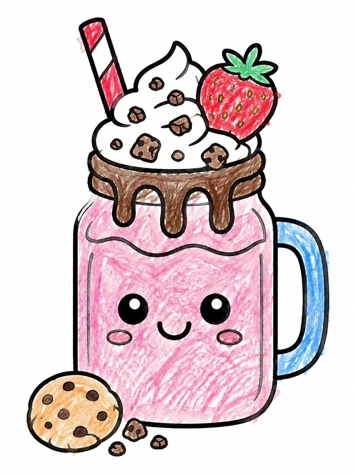 Colored example of the Cute Mason Jar Strawberry Smoothie coloring page