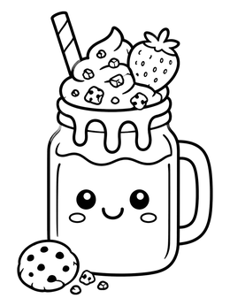 Free printable Cute Mason Jar Strawberry Smoothie coloring page