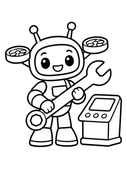 Free printable Cute Mechanic Drone With Big Wrench coloring page