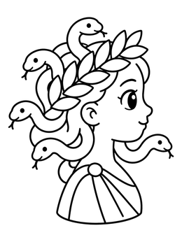 Free printable Cute Medusa With Laurel Wreath coloring page
