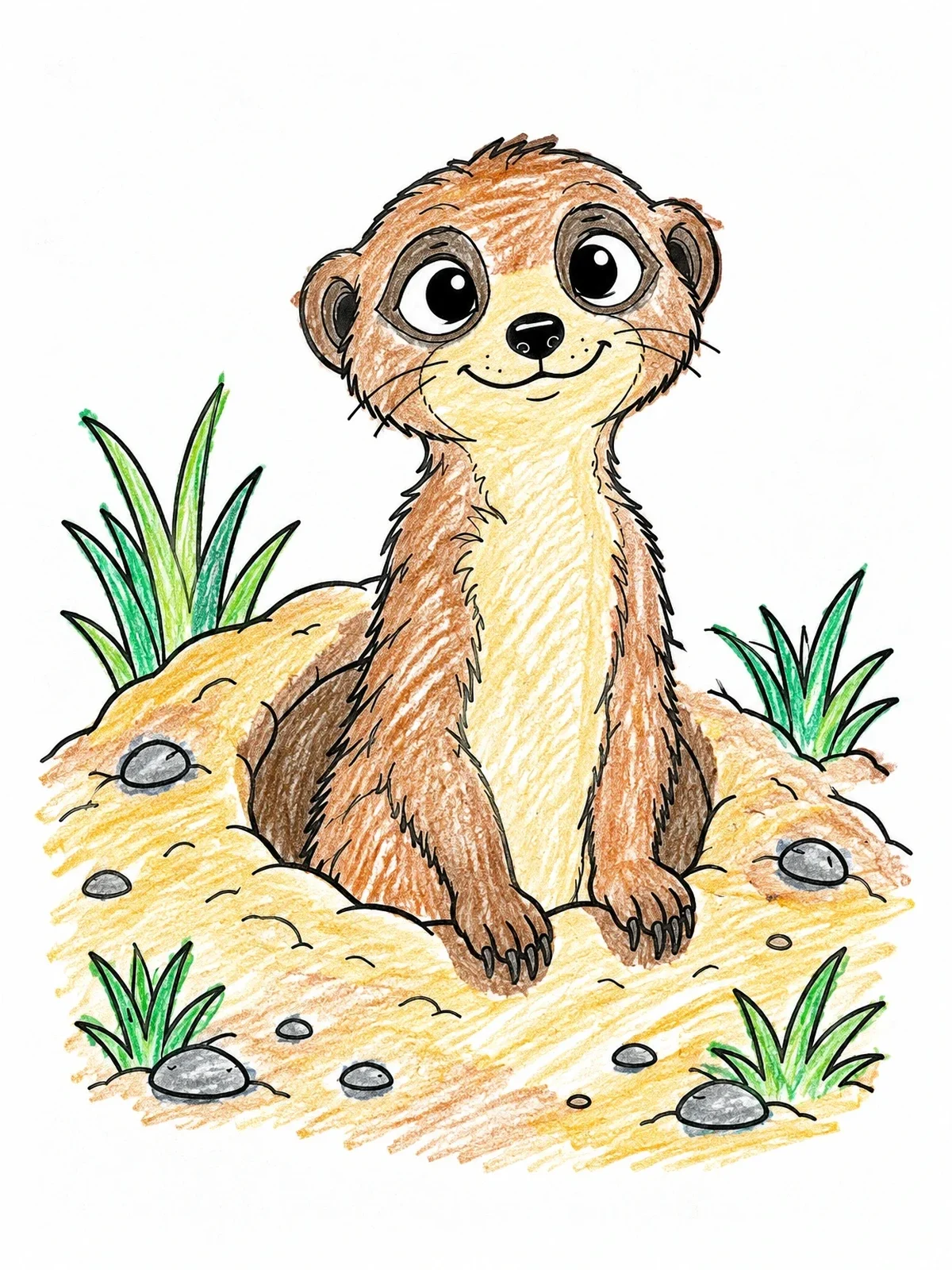 Colored example of the Cute Meerkat In A Burrow coloring page