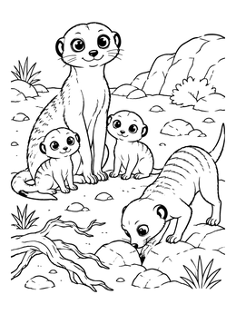Free printable Cute Meerkat Family In The Desert coloring page