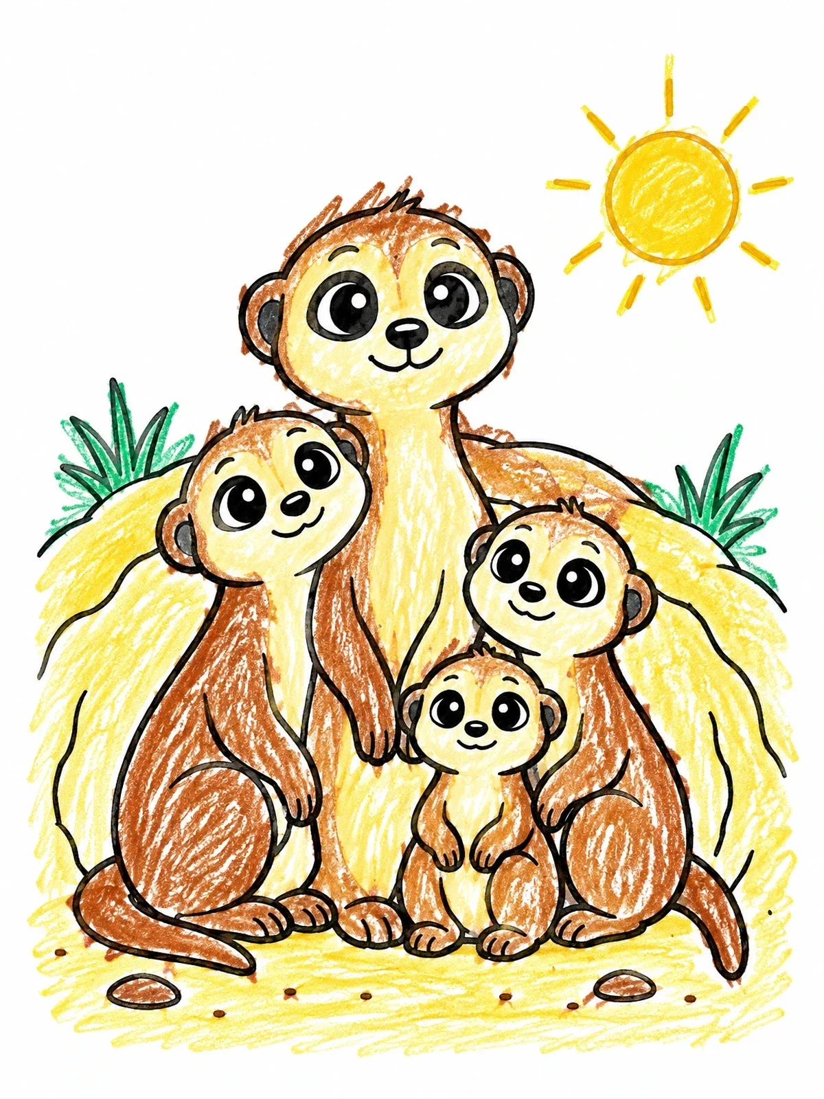 Colored example of the Cute Meerkat Family In The Sun coloring page