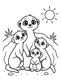 Free printable Cute Meerkat Family In The Sun coloring page